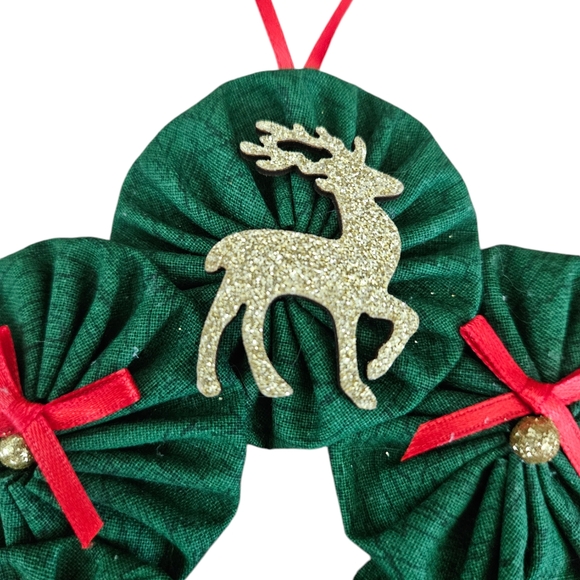 Christmas Ornament Wreaths Set of 3.  Fabric Yo Yo Wreaths Hand Sewn - Picture 12 of 14